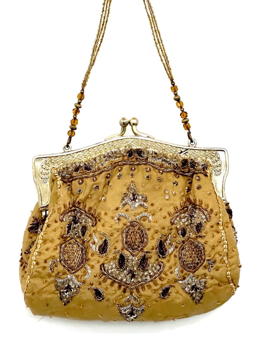 Christiana Beaded Mini Handbag in Gold 100% Silk